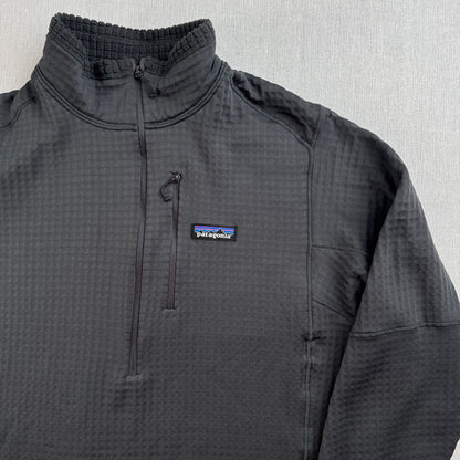 美品 Patagonia パタゴニア R1 グリッドフリース Polartec ポーラテック ハーフジップ プルオーバー 黒 ブラック 企業 L 2605-00270