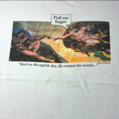 80s 90s Michelangelo ミケランジェロ パロディT pull my finger アートT  ホワイト XL a-u-2505-081