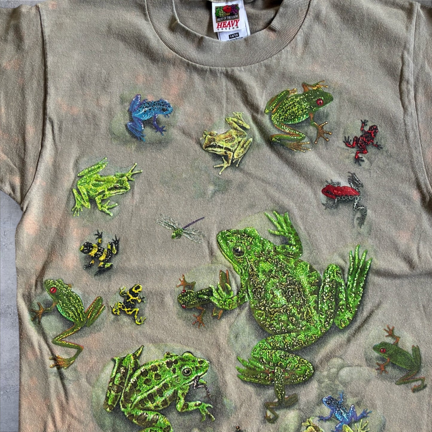 90s カエル 総柄 フルーツオブザルーム 14/16 カーキ a-u-2505-019