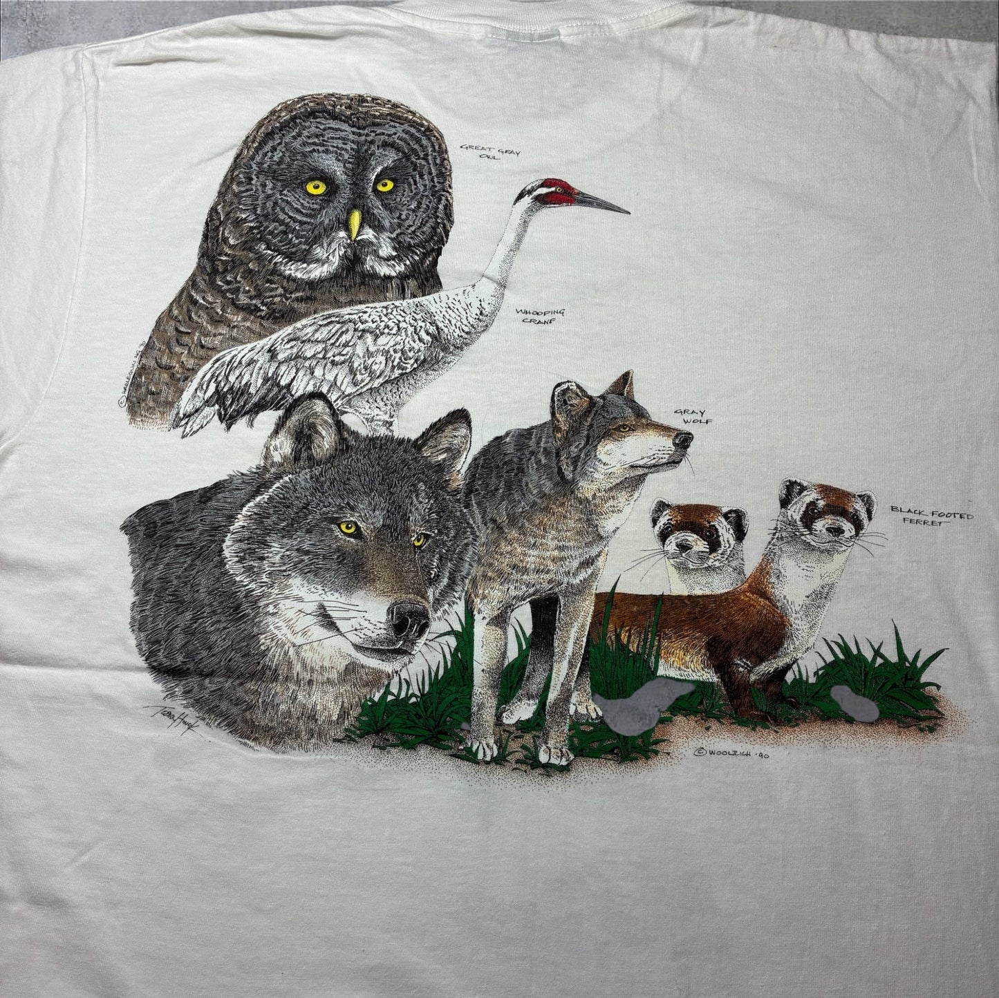 90s WOOLRICH アニマルT USA製 ホワイト XL a-u-2505-070