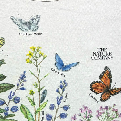 90s The Nature Company ボタニカル 植物 蝶 anvil USA製 ホワイト L a-u-2505-064
