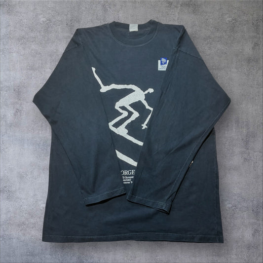 90s ノルウェー リレハンメル オリンピック アルペンスキー ロンT 黒 NORGE a-u-2505-035