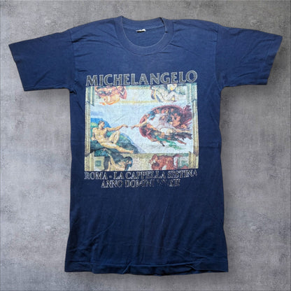 80s 90s Michelangelo ミケランジェロ アダムの創造 アートT ネイビー a-u-2505-045