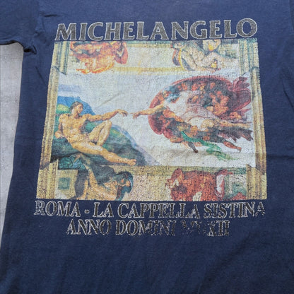 80s 90s Michelangelo ミケランジェロ アダムの創造 アートT ネイビー a-u-2505-045
