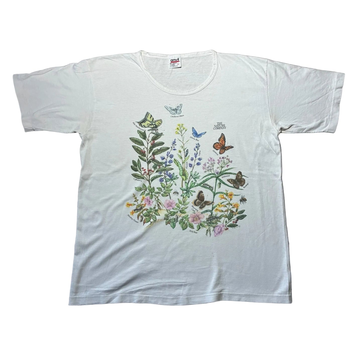 90s The Nature Company ボタニカル 植物 蝶 anvil USA製 ホワイト L a-u-2505-064