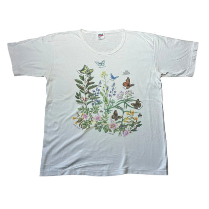 90s The Nature Company ボタニカル 植物 蝶 anvil USA製 ホワイト L a-u-2505-064