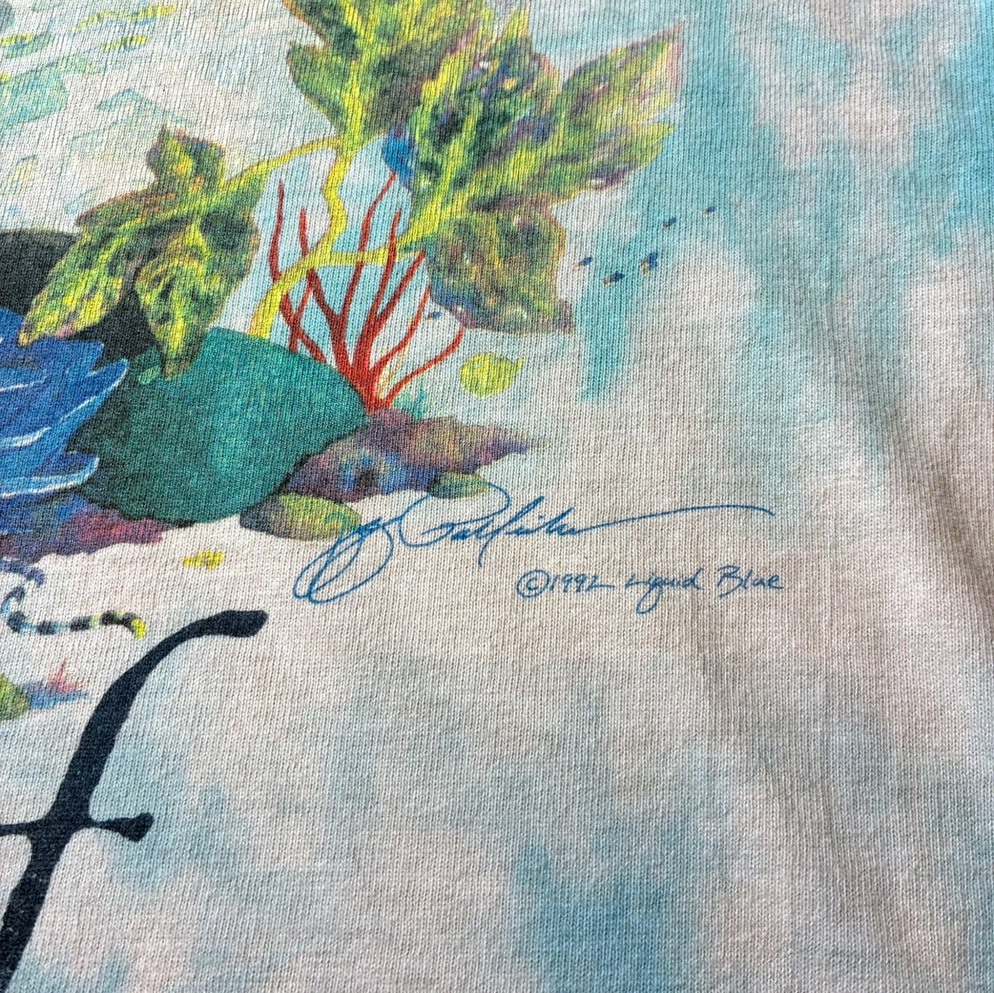 90s LIQUID BLUE Coral Reaf 魚 アートT タイダイ a-u-2505-085