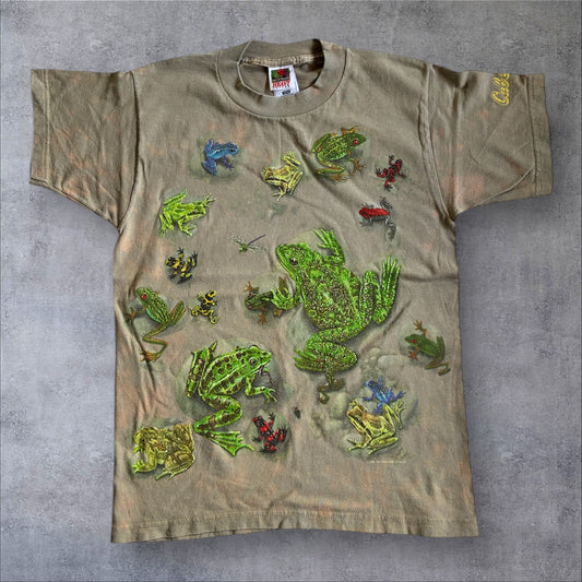 90s カエル 総柄 フルーツオブザルーム 14/16 カーキ a-u-2505-019