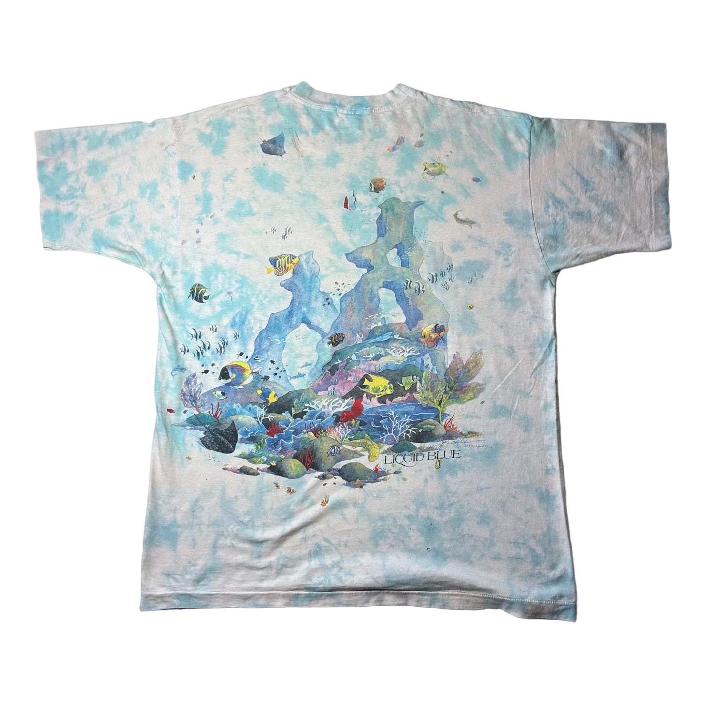 90s LIQUID BLUE Coral Reaf 魚 アートT タイダイ a-u-2505-085