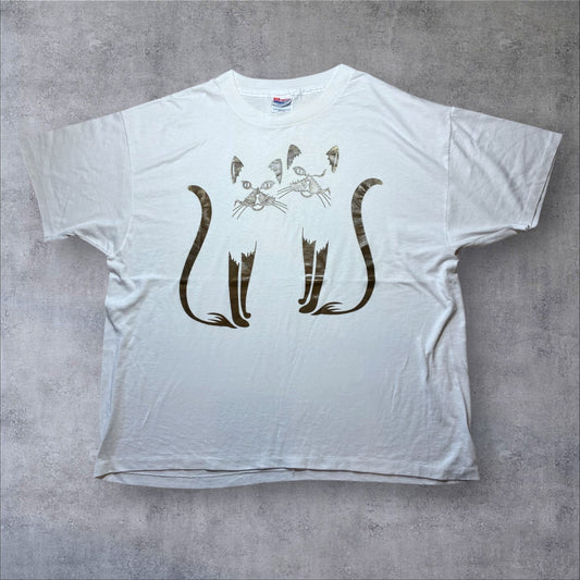 90s 猫 キャット アニマルT Hanes USA製 ホワイト XL a-u-2505-047