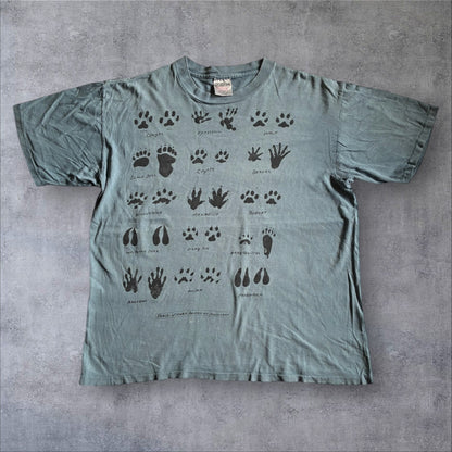 90s Tracks Of North American Animals アニマル 足跡 ONEITA USA製 L a-u-2505-022