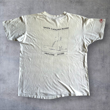 90s AB DIVER サンタカタリナ島 アワビ漁 アートT USA製 Hanes ホワイト XL a-u-2505-020