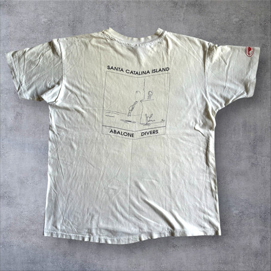 90s AB DIVER サンタカタリナ島 アワビ漁 アートT USA製 Hanes ホワイト XL a-u-2505-020