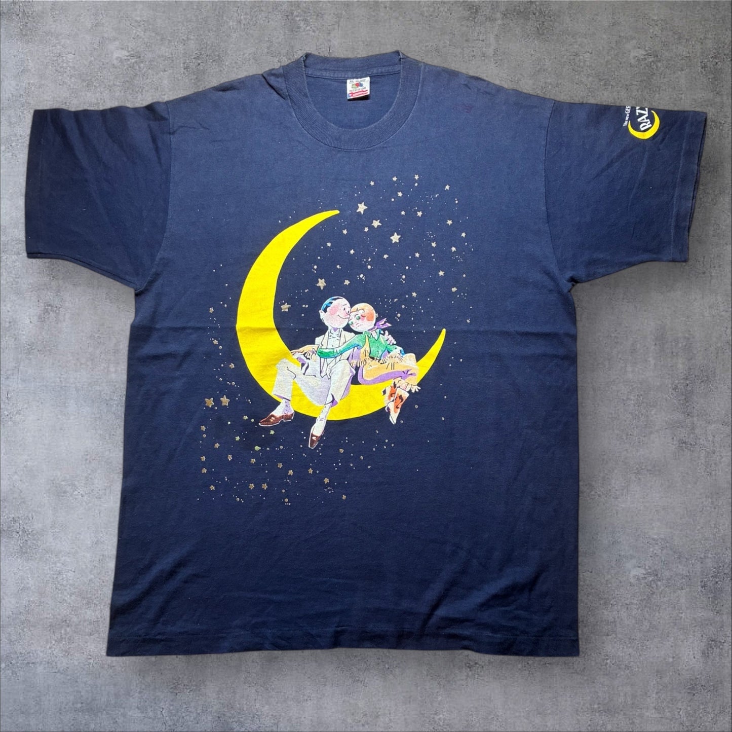 90sb Crazy For You ミュージカルT フルーツオブザルーム USA製 XL ネイビー a-u-2505-041