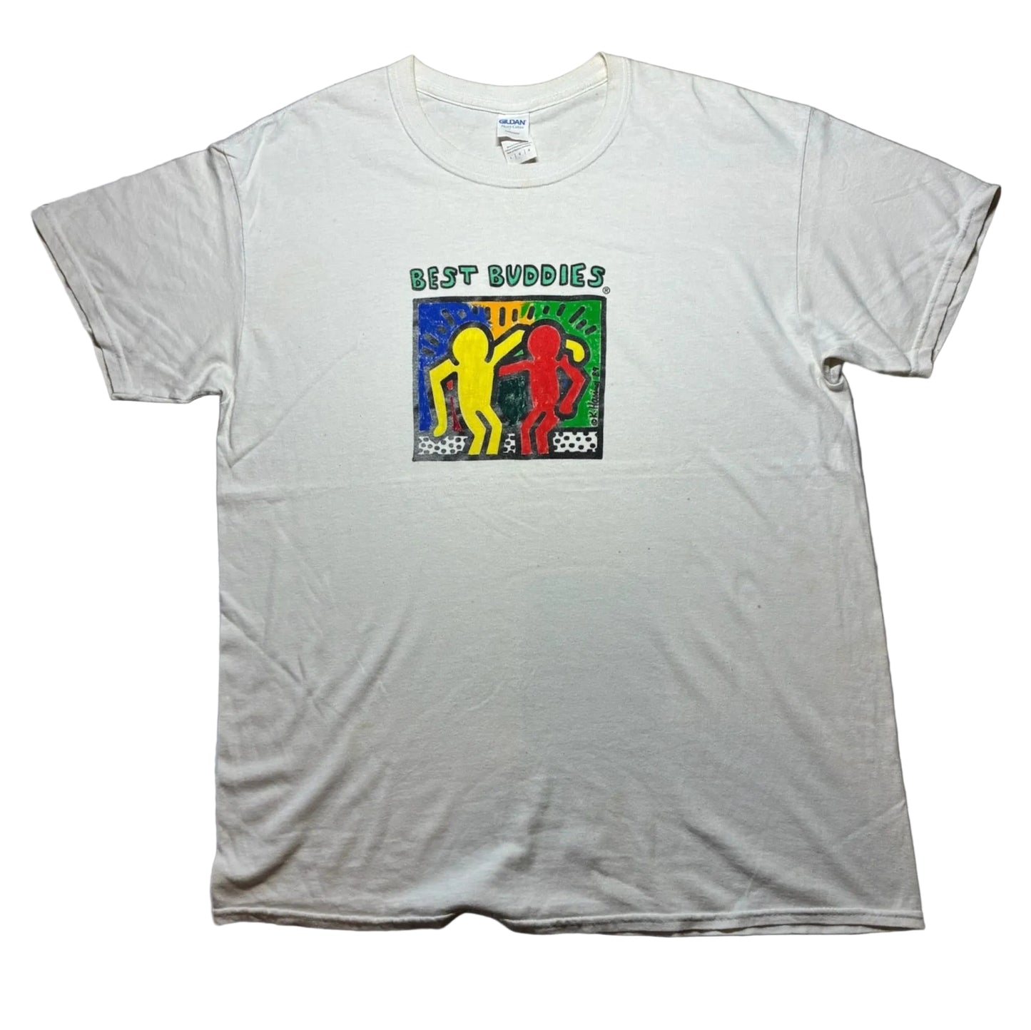 Keith Haring "Best Buddies" アートT ギルダン L ホワイト a-u-2505-055