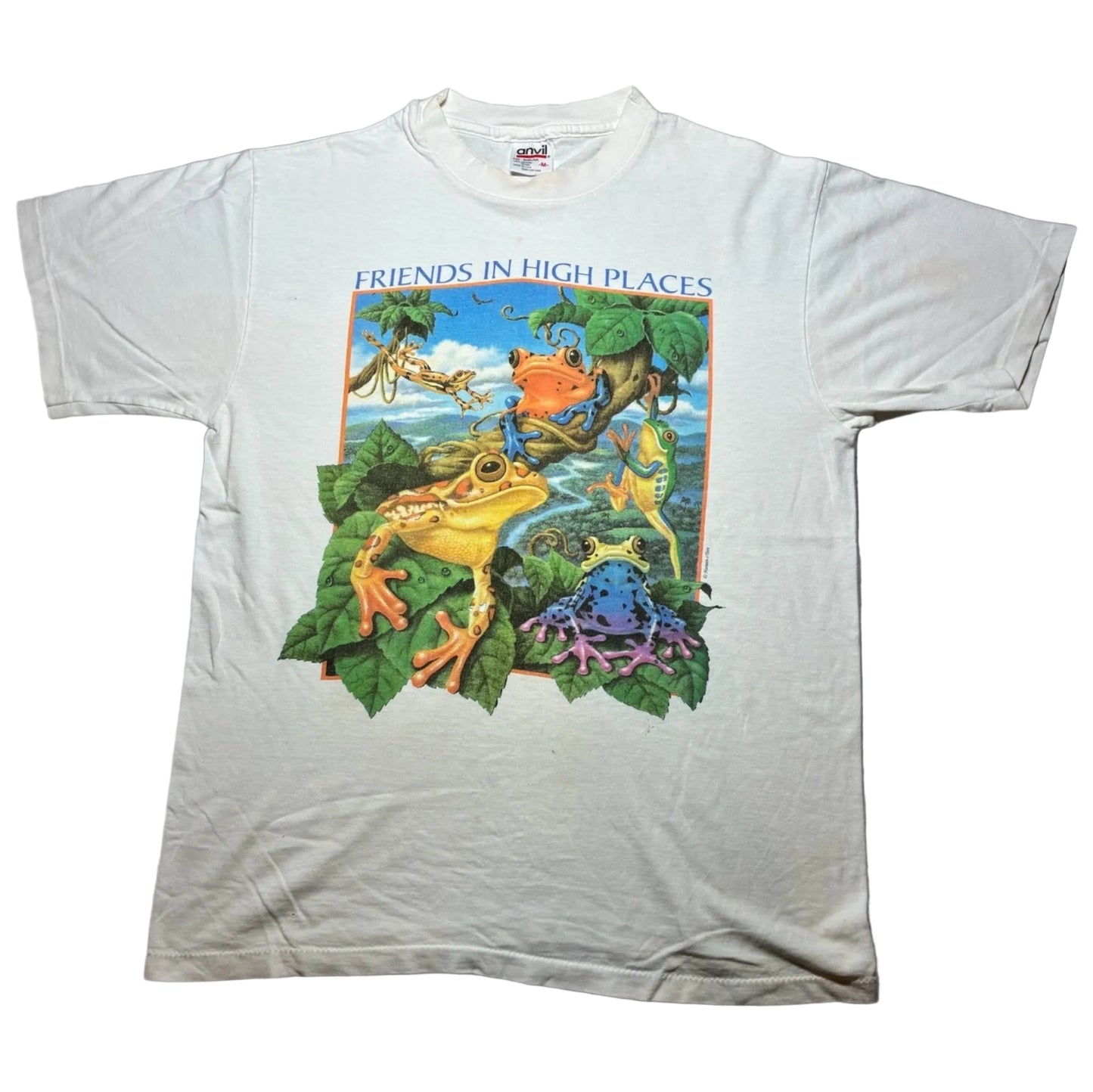 90s human i tee カエル アニマルT anvil USA製 ホワイト M a-u-2505-050