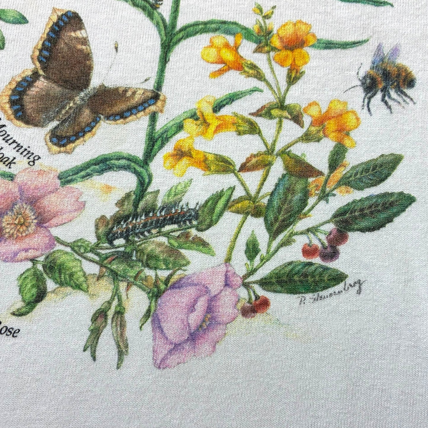 90s The Nature Company ボタニカル 植物 蝶 anvil USA製 ホワイト L a-u-2505-064