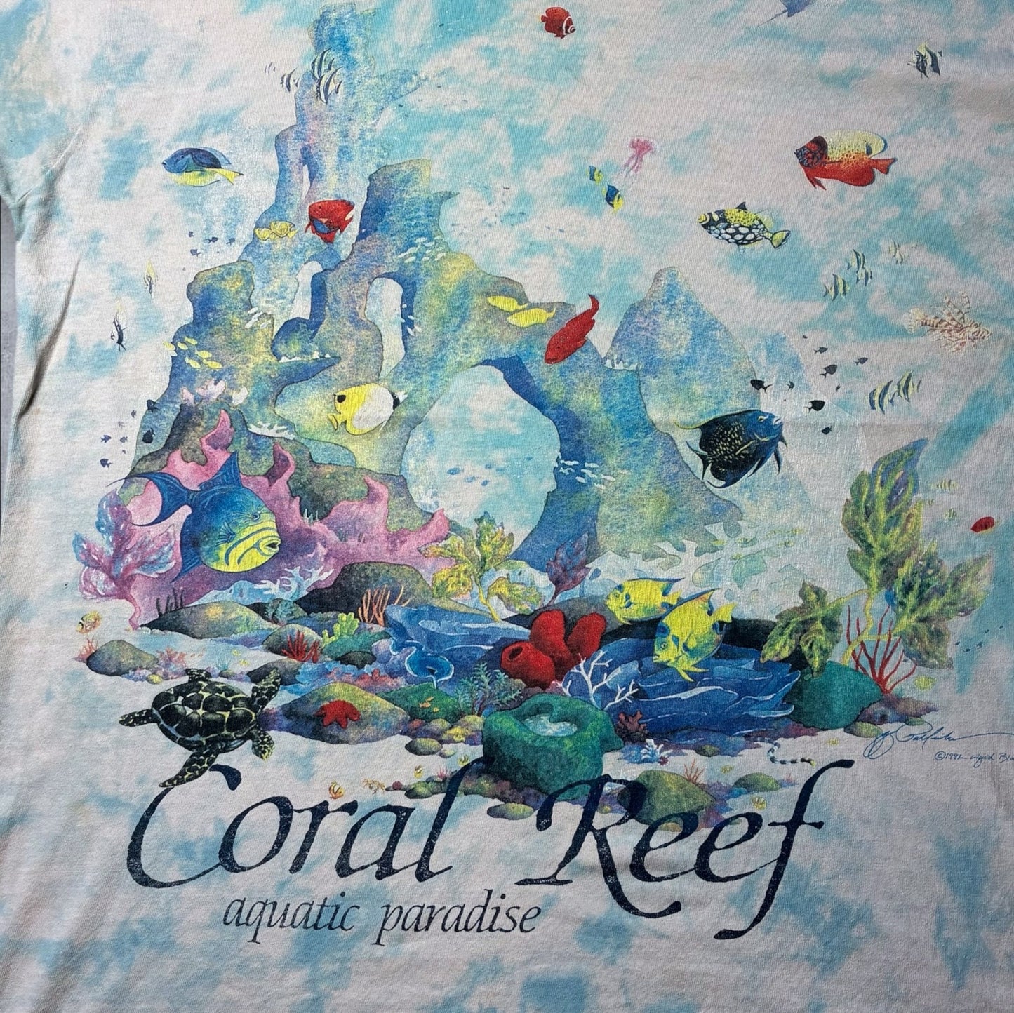 90s LIQUID BLUE Coral Reaf 魚 アートT タイダイ a-u-2505-085