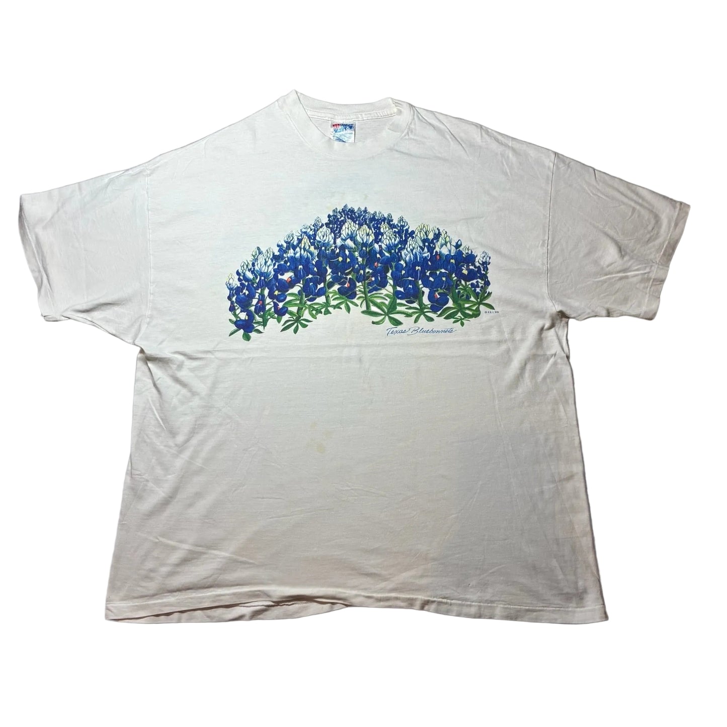 80s フラワーT セントポーリア Texas Bluebonnets Hanes USA製 ホワイト 2XL a-u-2505-057