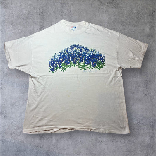 80s フラワーT セントポーリア Texas Bluebonnets Hanes USA製 ホワイト 2XL a-u-2505-057