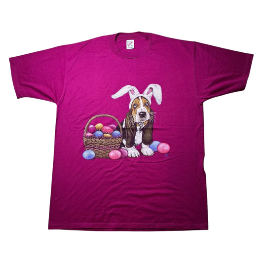 90s 犬 DOG イースター アートT  jerzees USA製 マゼンタ XL a-u-2505-063