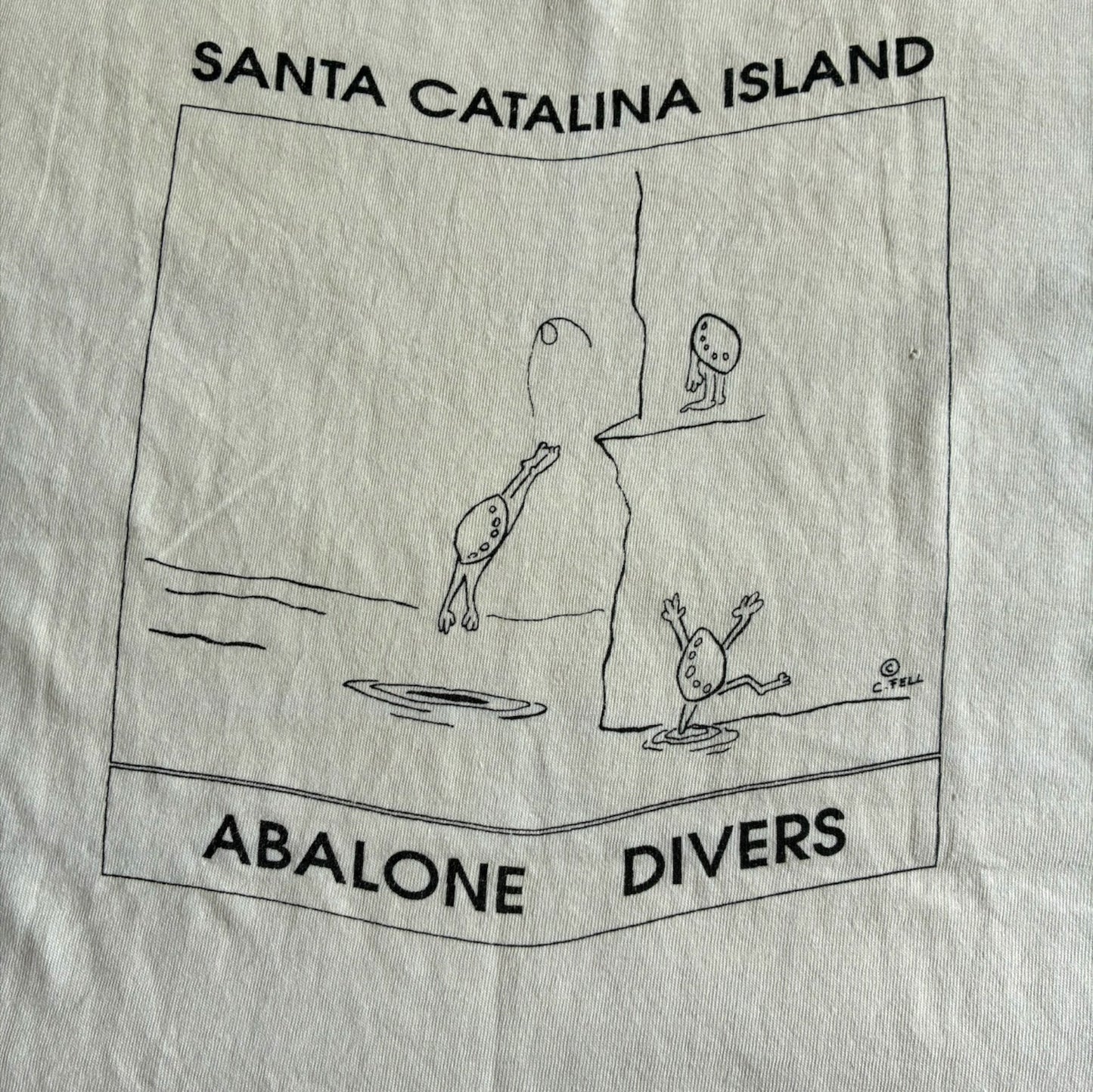 90s AB DIVER サンタカタリナ島 アワビ漁 アートT USA製 Hanes ホワイト XL a-u-2505-020