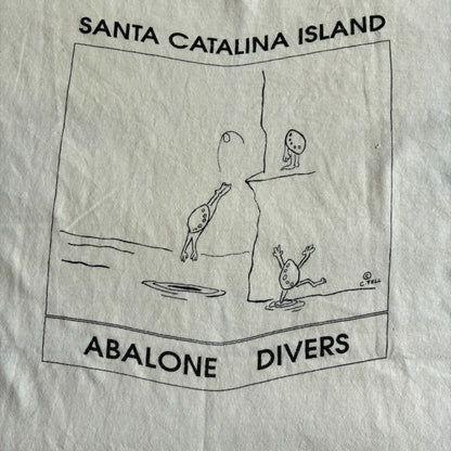 90s AB DIVER サンタカタリナ島 アワビ漁 アートT USA製 Hanes ホワイト XL a-u-2505-020