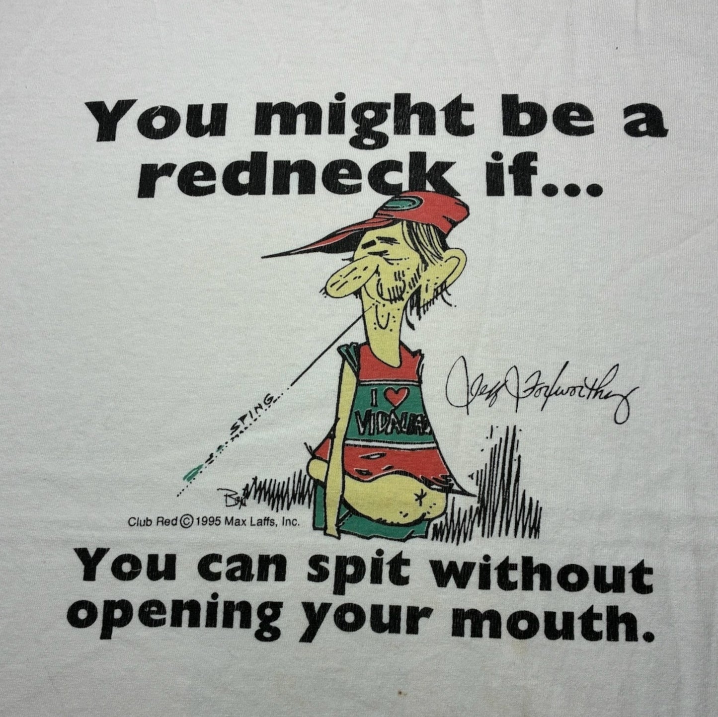90s ジョークT Max Laffs CLUB RED デルタ USA製 ホワイト XL a-u-2505-038