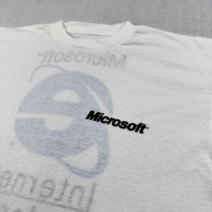90s マイクロソフト 企業T Microsoft Tシャツ Internet Explorer IE インターネットエクスプローラー 白 シングルステッチ co-t-2505-005