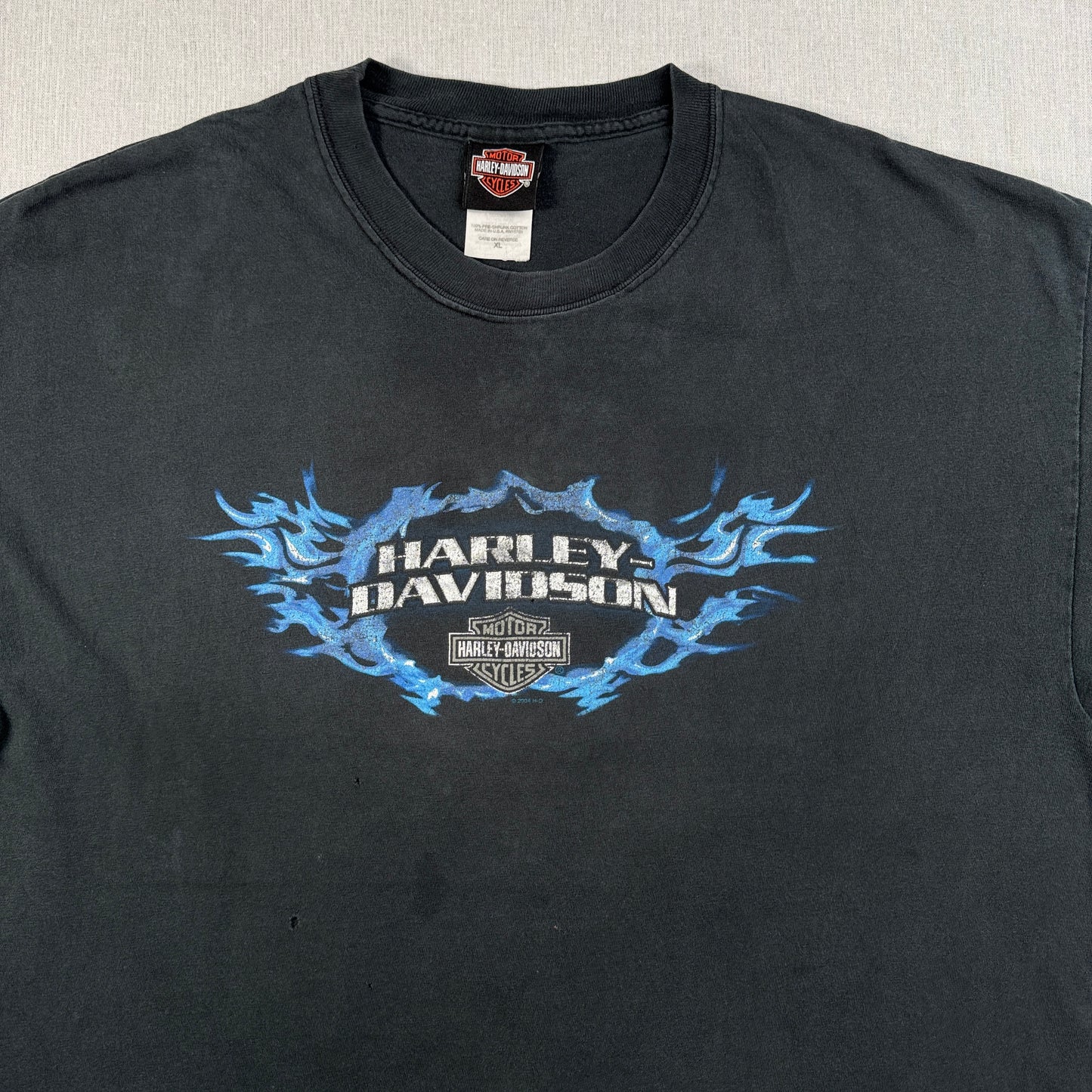 00s ハーレーダビッドソン Tシャツ 黒 炎 ROSWELL killer creek 2004 harley davidson XL co-t-2505-008