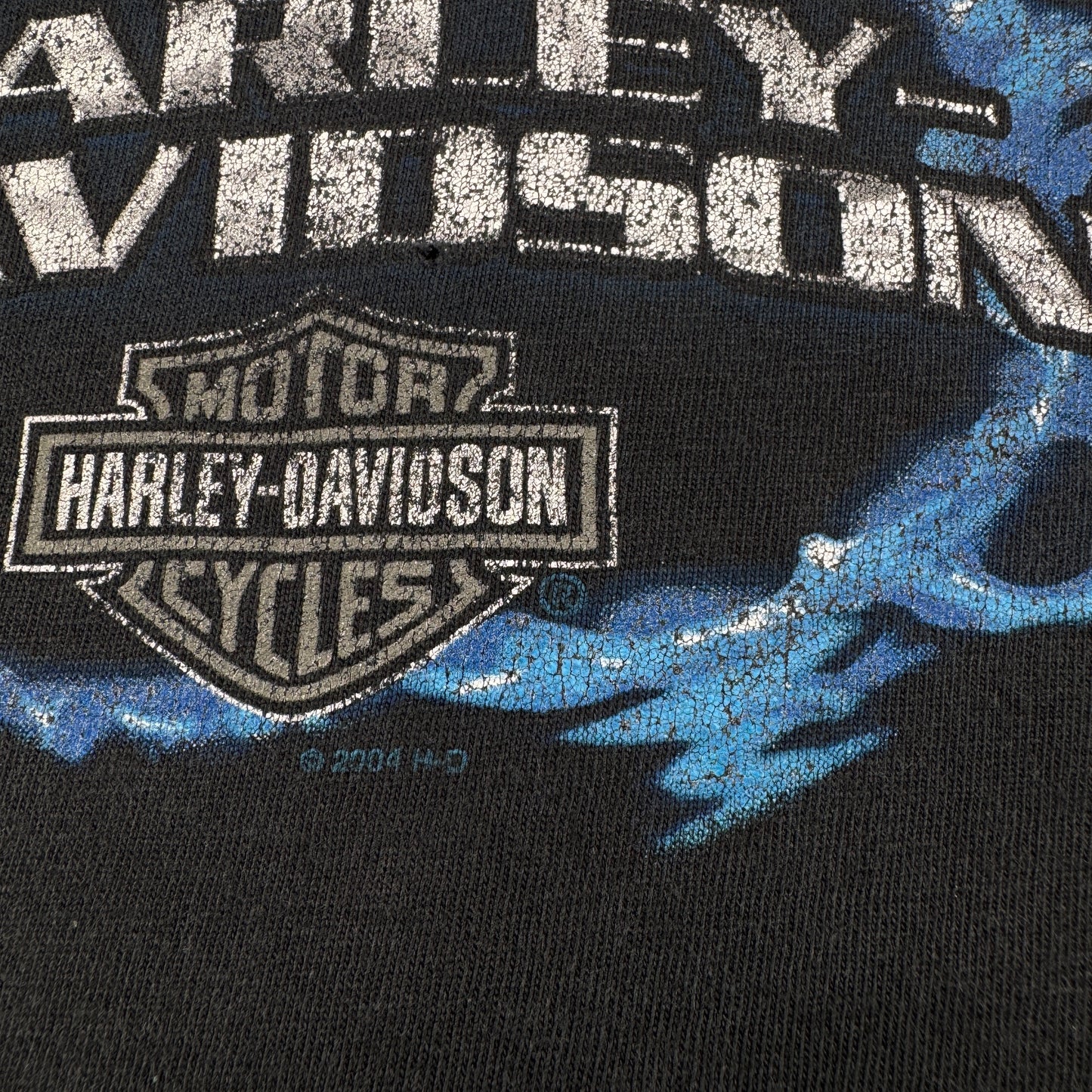 00s ハーレーダビッドソン Tシャツ 黒 炎 ROSWELL killer creek 2004 harley davidson XL co-t-2505-008