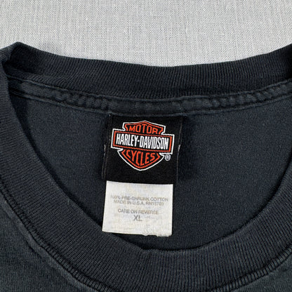 00s ハーレーダビッドソン Tシャツ 黒 炎 ROSWELL killer creek 2004 harley davidson XL co-t-2505-008