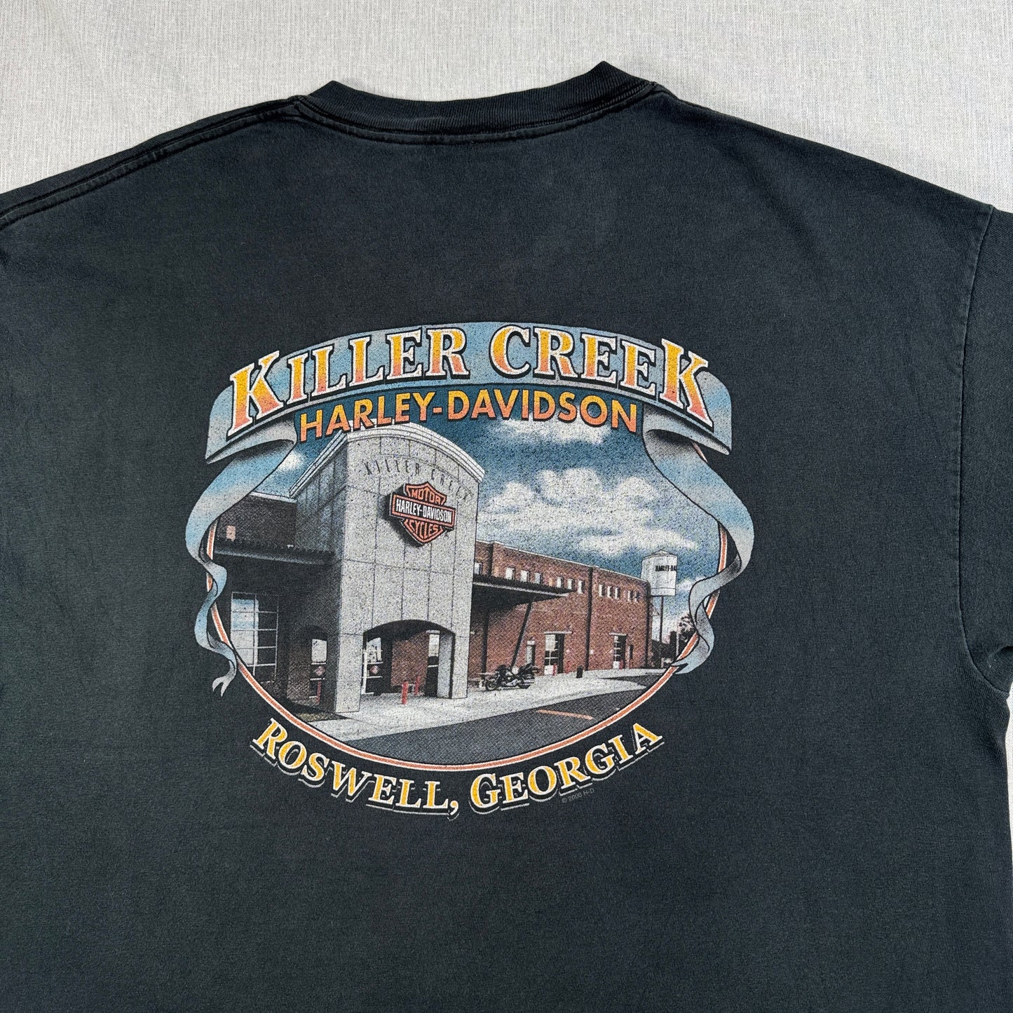 00s ハーレーダビッドソン Tシャツ 黒 炎 ROSWELL killer creek 2004 harley davidson XL co-t-2505-008