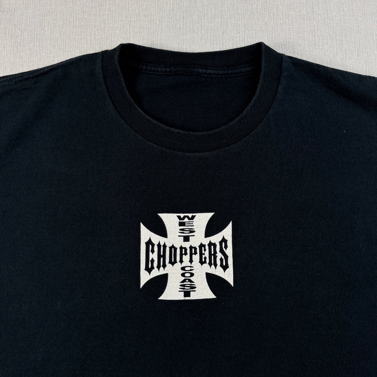 90s 00s WEST COAST CHOPPERS Tシャツ 長袖 ロンT 袖プリント アイアンクロス ウエストコーストチョッパーズ バイク 黒 co-t-2505-014