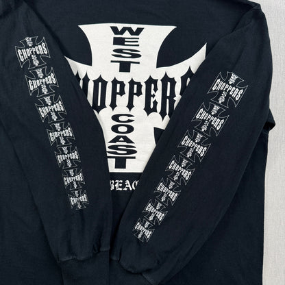 90s 00s WEST COAST CHOPPERS Tシャツ 長袖 ロンT 袖プリント アイアンクロス ウエストコーストチョッパーズ バイク 黒 co-t-2505-014
