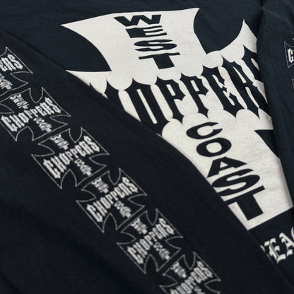 90s 00s WEST COAST CHOPPERS Tシャツ 長袖 ロンT 袖プリント アイアンクロス ウエストコーストチョッパーズ バイク 黒 co-t-2505-014