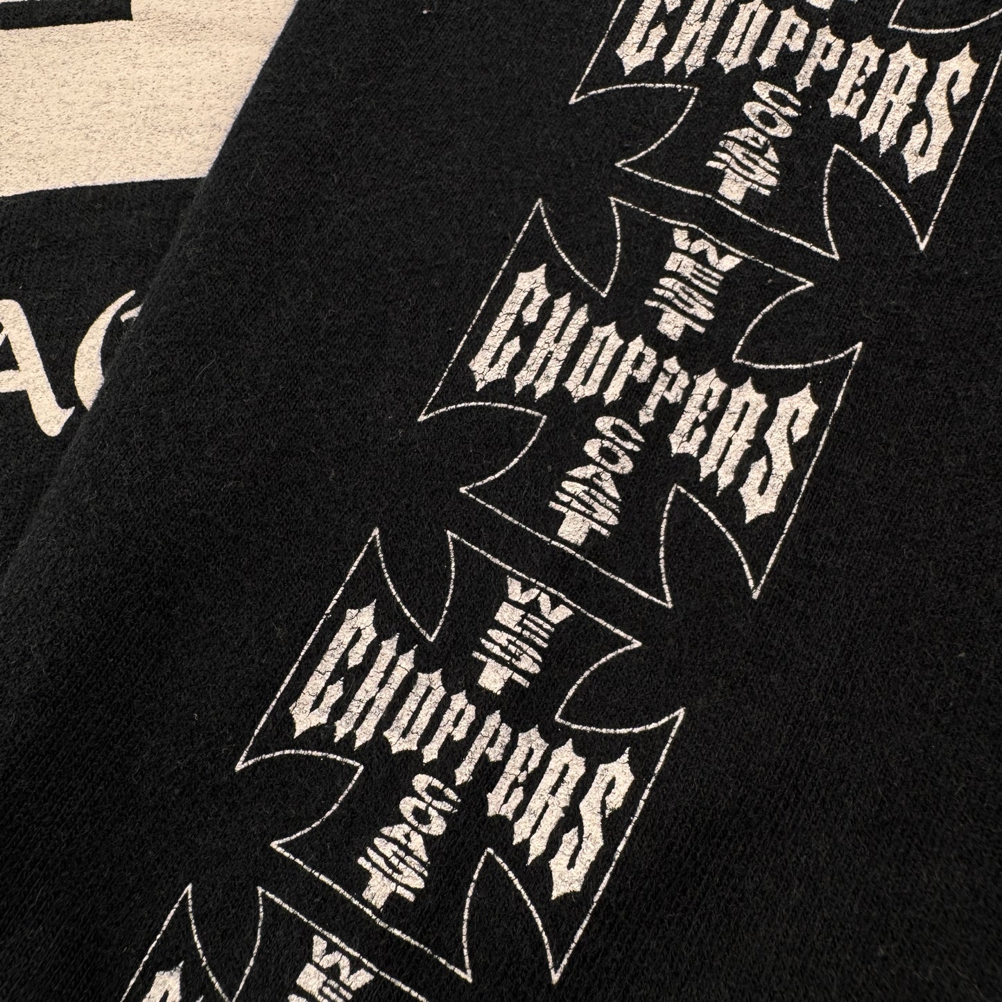 90s 00s WEST COAST CHOPPERS Tシャツ 長袖 ロンT 袖プリント アイアンクロス ウエストコーストチョッパーズ バイク 黒 co-t-2505-014