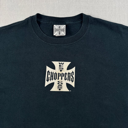 00s WEST COAST CHOPPERS Tシャツ LONG BEACH CA アイアンクロス ウエストコーストチョッパーズ バイク 黒 M anvil co-t-2505-017