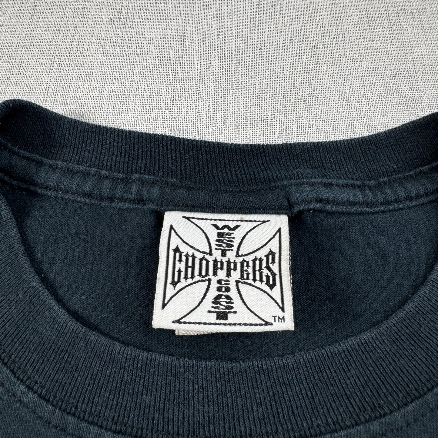 00s WEST COAST CHOPPERS Tシャツ LONG BEACH CA アイアンクロス ウエストコーストチョッパーズ バイク 黒 M anvil co-t-2505-017
