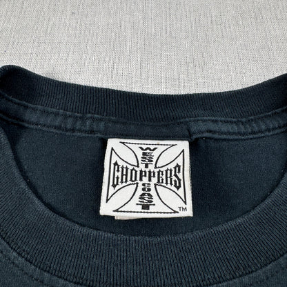 00s WEST COAST CHOPPERS Tシャツ LONG BEACH CA アイアンクロス ウエストコーストチョッパーズ バイク 黒 M anvil co-t-2505-017