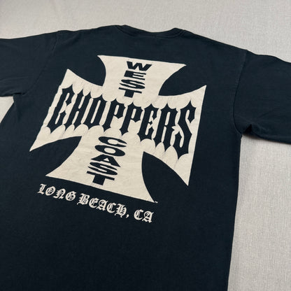 00s WEST COAST CHOPPERS Tシャツ LONG BEACH CA アイアンクロス ウエストコーストチョッパーズ バイク 黒 M anvil co-t-2505-017