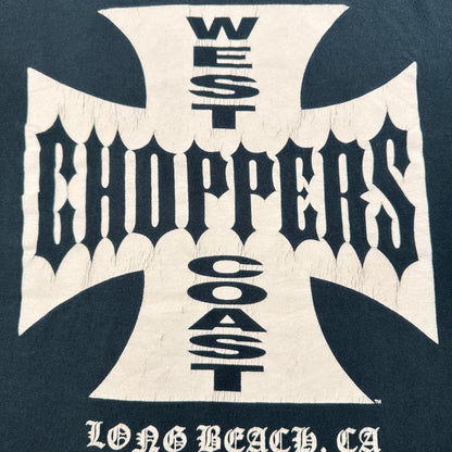 00s WEST COAST CHOPPERS Tシャツ LONG BEACH CA アイアンクロス ウエストコーストチョッパーズ バイク 黒 M anvil co-t-2505-017