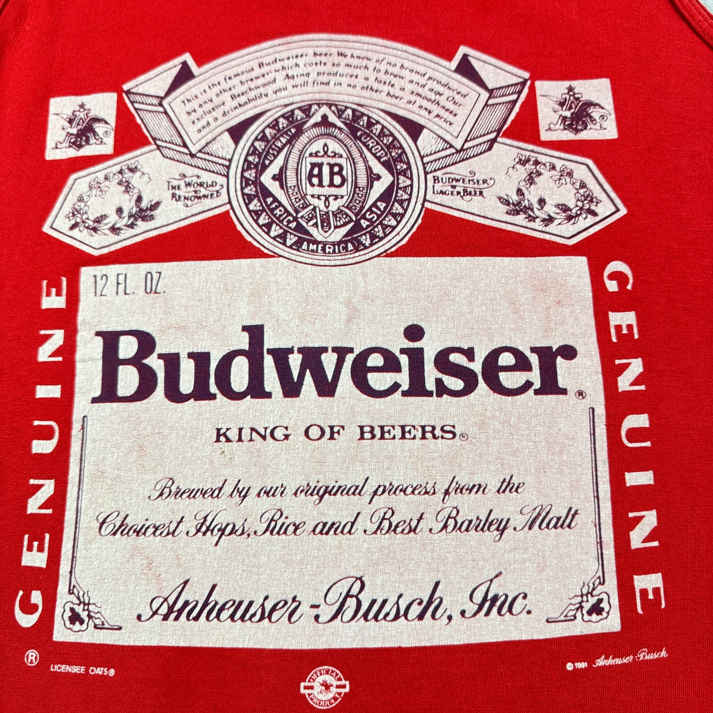 90s バドワイザー budweiser Tシャツ タンクトップ WILD OATS USA製 L 赤 1991 co-u-2505-002