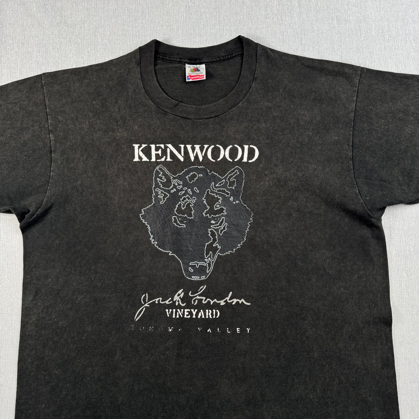 90s 企業T ワイン KENWOOD VINEYARD 熊 ワイナリー Tシャツ USA製 XL 黒 シングルステッチ co-u-2505-004