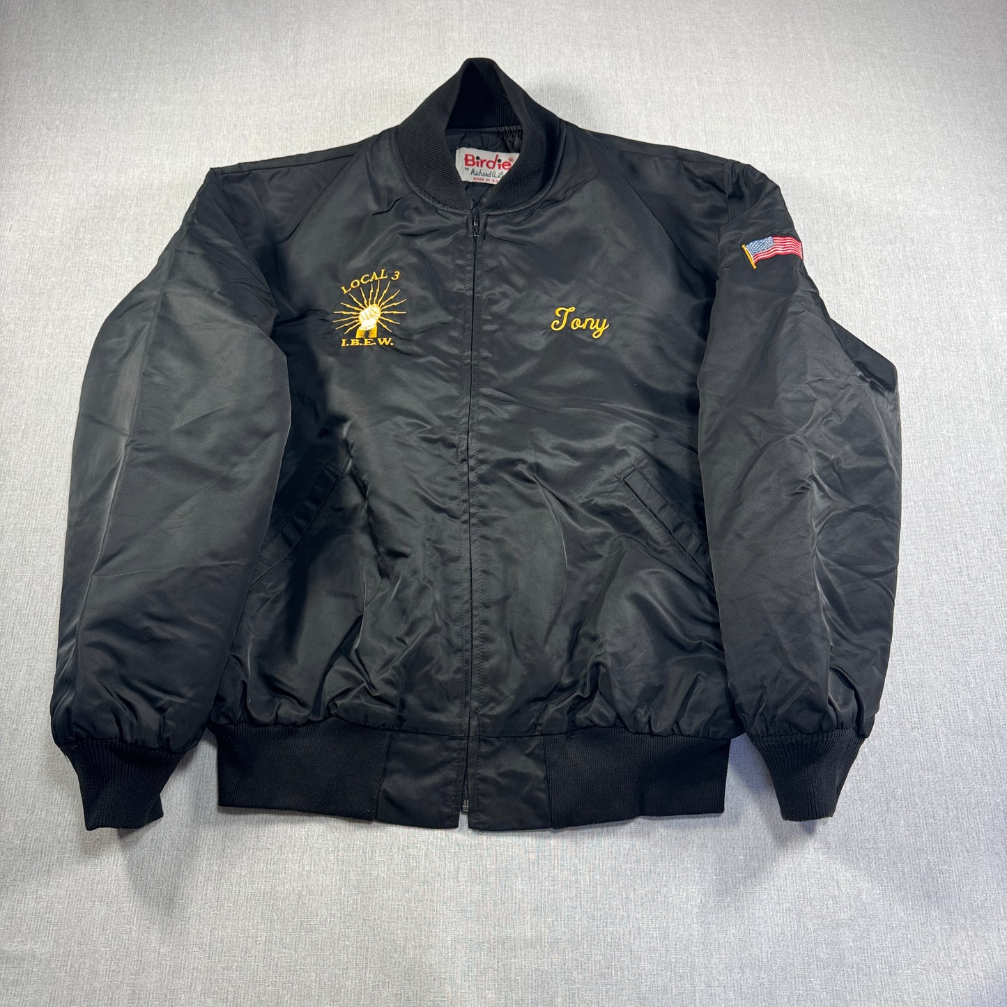 80s ナイロン スタジャン Birdie USA製 黒 ブルゾン LOCAL3 IBEW ja-u-2505-043