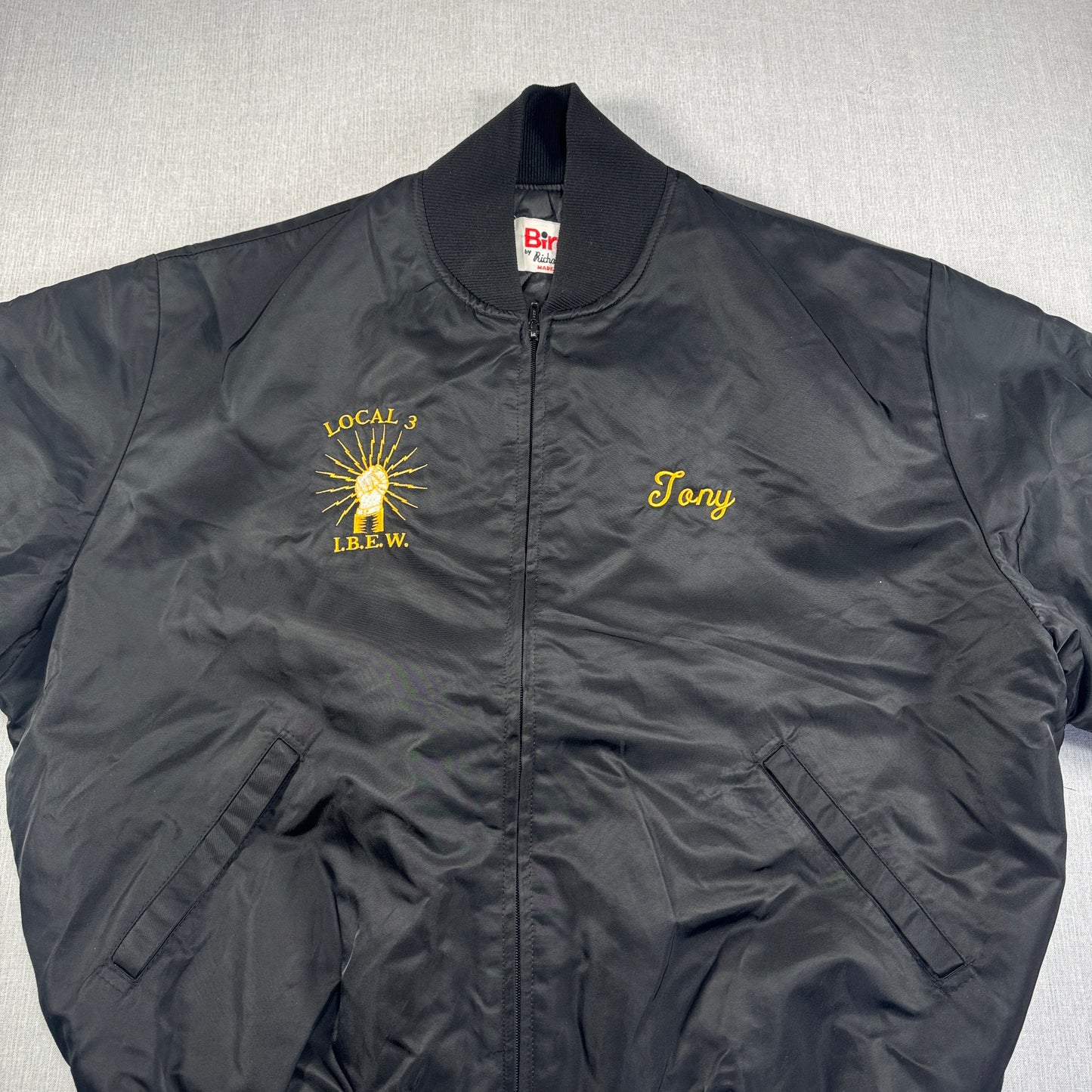 80s ナイロン スタジャン Birdie USA製 黒 ブルゾン LOCAL3 IBEW ja-u-2505-043