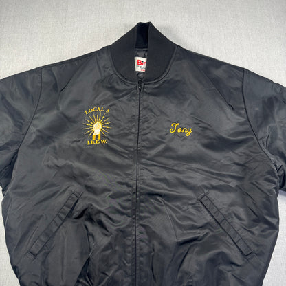 80s ナイロン スタジャン Birdie USA製 黒 ブルゾン LOCAL3 IBEW ja-u-2505-043