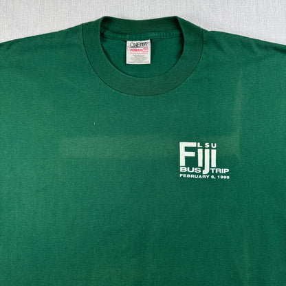 90s カレッジT ルイジアナ州立大学 フォルクスワーゲン FIJI bus trip ONEITA XL 深緑 louisiana state univ Tシャツ シングルステッチ USA co-u-2505-012