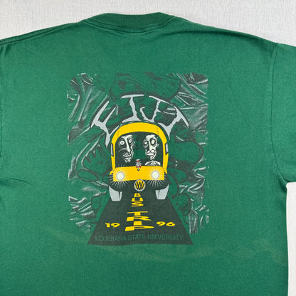 90s カレッジT ルイジアナ州立大学 フォルクスワーゲン FIJI bus trip ONEITA XL 深緑 louisiana state univ Tシャツ シングルステッチ USA co-u-2505-012