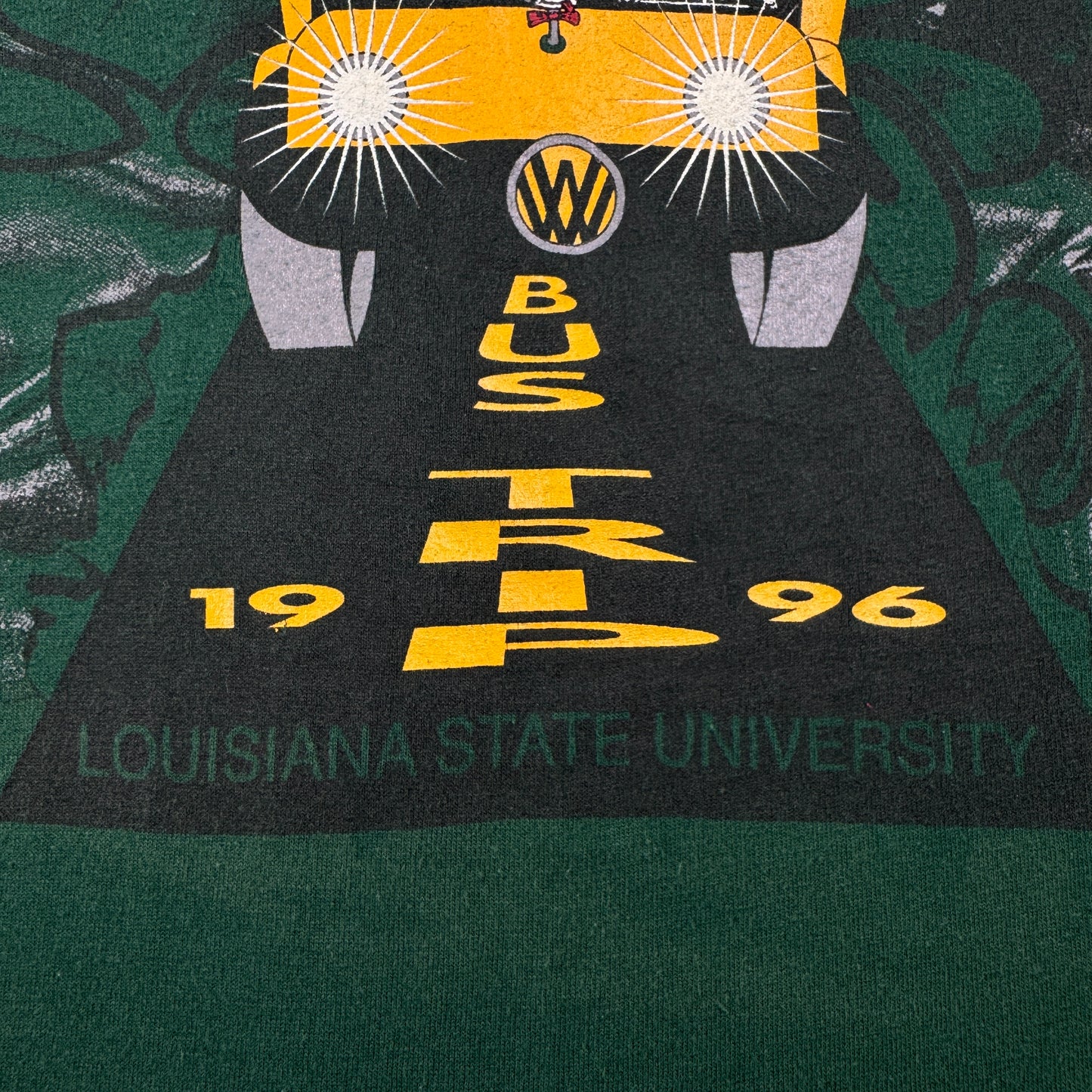 90s カレッジT ルイジアナ州立大学 フォルクスワーゲン FIJI bus trip ONEITA XL 深緑 louisiana state univ Tシャツ シングルステッチ USA co-u-2505-012